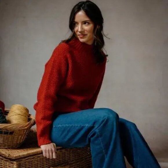 Like new - Red orange basket weave moss stitch sweater Jumper Harley of Scotland - Picture 2 of 6